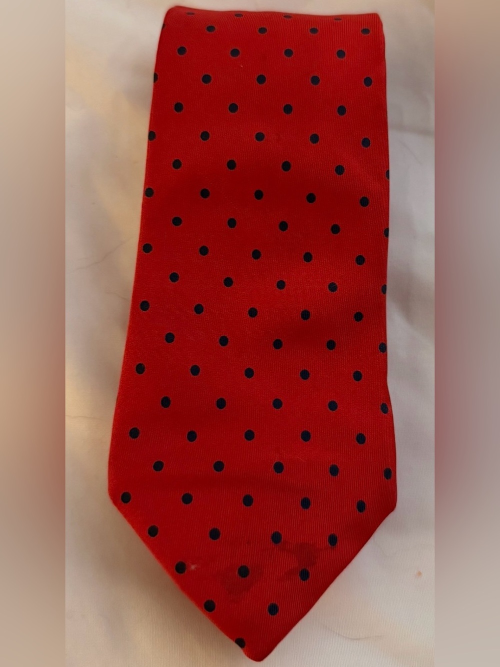 Vintage Yves Saint Laurent neckwear Red Tie with Navy Polka Dots